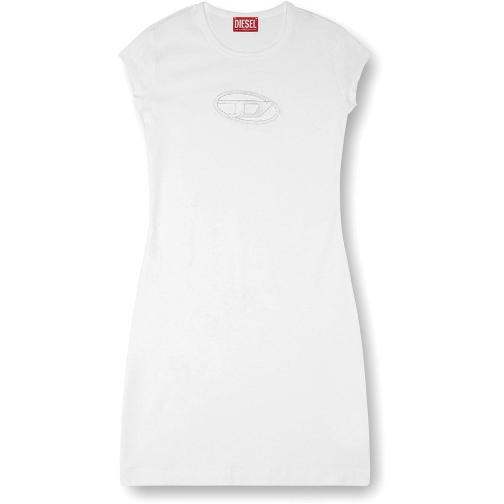 Diesel XXS Tshirt Cap Sleeve Dress mini logo XS D-Angie $155 white jeans short